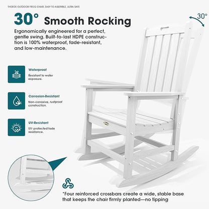 Oversized Rocking Chair Set of 2, Outdoor Rocking Chair for Adults, All Weather Resistant Porch Rocker for Lawn Garden, White