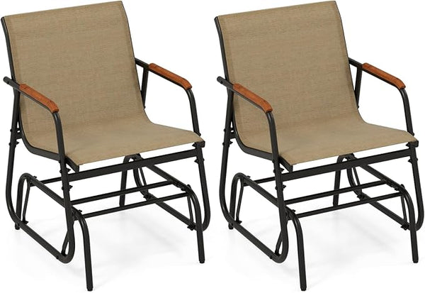 Tangkula Patio Glider Chair, Swing Gliding Armchair w/Curved Teak Armrests & Breathable Fabric Seat - Photo 1
