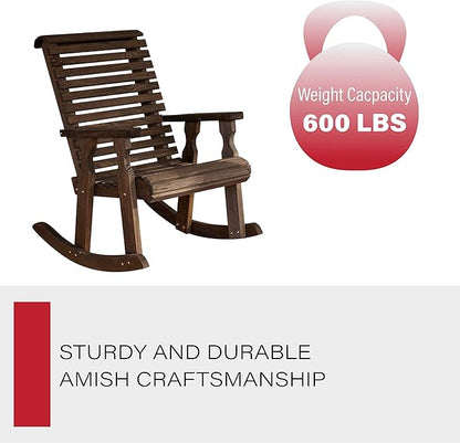 Amish Heavy Duty 600 Lb Roll Back Pressure Treated Rocking Chair (Dark Walnut Stain)