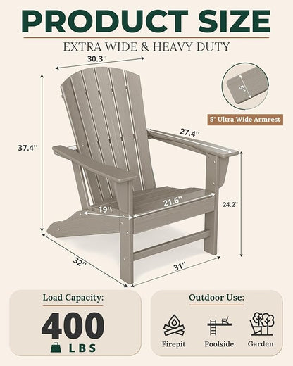 BRIOPAWS Adirondack-Chairs-Set of 2 | Wood Grain | Fire Pit Chair | Oversized | HDPE Plastic | Weather Resistant | for Deck Outdoor Poolside Campfire
