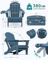 SERWALL Folding Adirondack Chair, Patio Adirondack Chairs with 4 in 1 Cup Holder, Weather Resistant Patio Chair - Photo 2