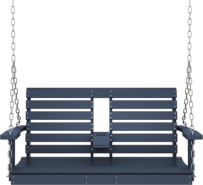 KINGYES Outdoor Hanging Porch Swing, 2 Seat Patio Swing Chair with Cup Holders - Photo 9
