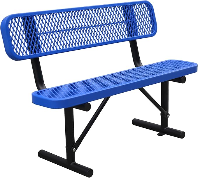 Heavy-Duty Park Bench for Outside - Black Coated Outdoor Furniture Steel Bench, Commercial-Grade Outdoor Benches Weatherproof for Park, Patio, Porch (Portable with Back) (Blue, 4FT)