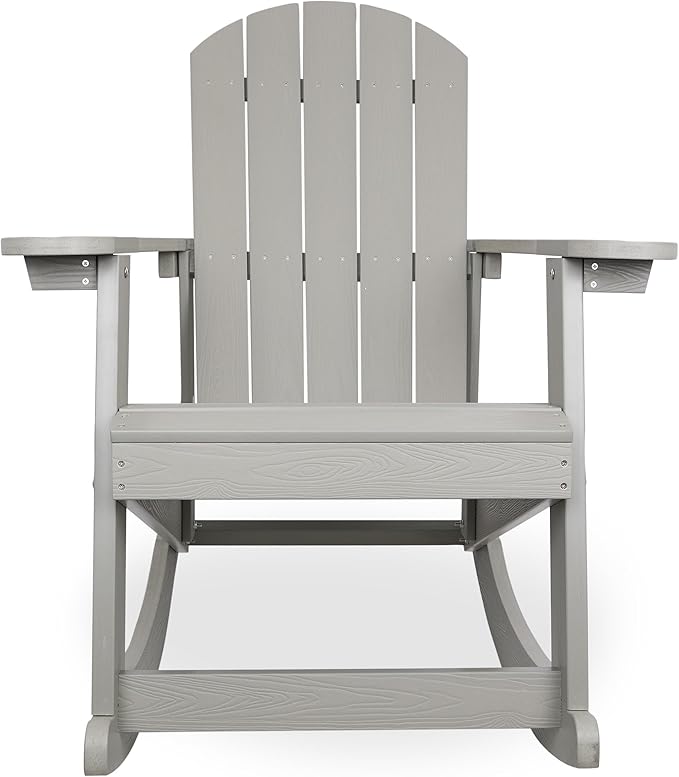 Alpine Corporation 39" H Outdoor Adirondack Rocking Chair with Classic Ergonomic Design Patio Seating Furniture and Accessories, Light Gray