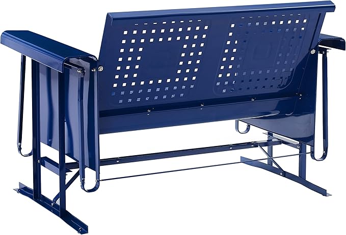 Crosley Furniture Bates Retro Metal Outdoor Loveseat Glider, 2-Person Rocking Patio Bench for Porch, Deck, Navy Gloss
