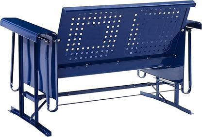 Crosley Furniture Bates Retro Metal Outdoor Loveseat Glider, 2-Person Rocking Patio Bench for Porch, Deck, Navy Gloss