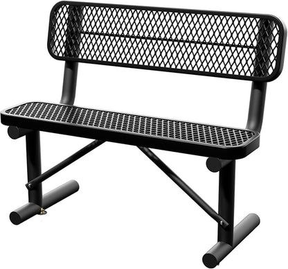 4 Feet Heavy Duty Metal Park Bench for Outside, Outdoor Bench with Backrest & Portable Frame, Commercial Benches for Shopping Malls, Stores, Parks, Patios, Decks, Black