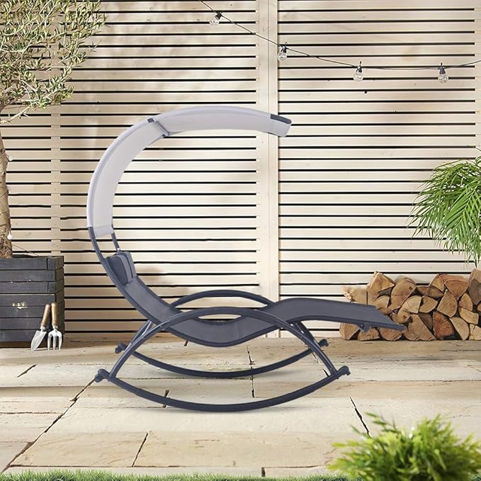 Crestlive Products Outdoor Double Chaise Lounge Chair Swing Rocking Portable Hammock Bed Loveseat with Sun Shade & Wheels for Patio, Yard, Pool (Black)
