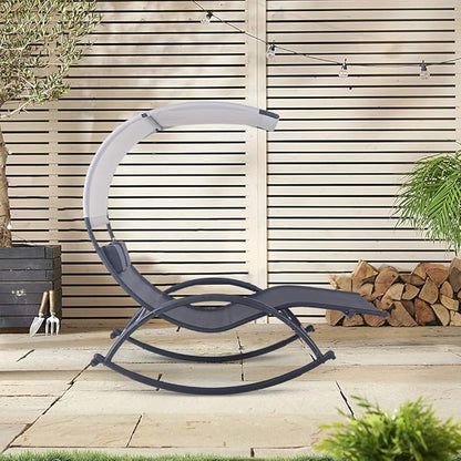 Crestlive Products Outdoor Double Chaise Lounge Chair Swing Rocking Portable Hammock Bed Loveseat with Sun Shade & Wheels for Patio, Yard, Pool (Black)