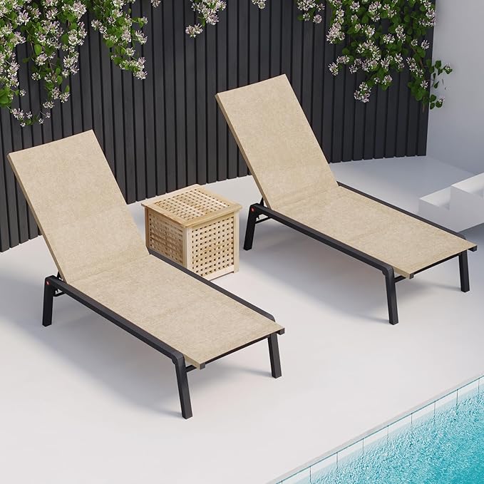 Patio Chaise Lounge Set of 2 with 4 Adjustable Backrest, Foldable Aluminum Chaise Lounge Chair Recliner for Outdoor - Photo 6