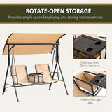 Outsunny 2-Seat Patio Swing Chair, Outdoor Canopy Swing Glider with Pivot Storage Table, Cup Holder, Adjustable Shade - Photo 5