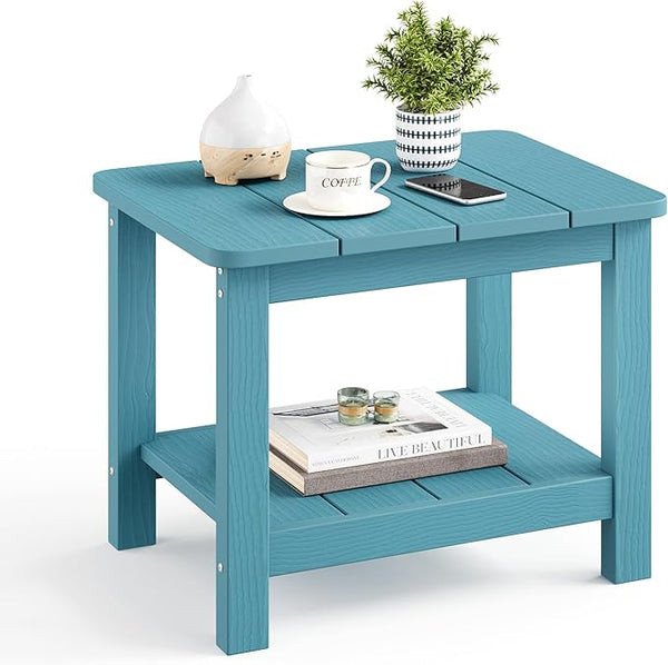 18" Outdoor Side Table, 2-Tier Patio Side Table, Weather Resistant, Easy Assembled - Photo 1