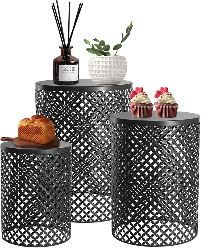 Outdoor Patio Coffee Table Set of 3, Metal Frame Accent Table, Coffee End Tables, Decorative Garden, for Gardens - Photo 1