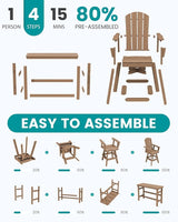 SERWALL 5-Piece Swivel Adirondack Bar Set, HDPE Swivel Bar Height Chairs Set of 4 with Bar Table - Photo 6