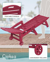 Chaise Lounge Chair Outdoor with Wheels Set of 4, Adjustable 5-Position Chaise Lounge Outdoor with Wood Texture - Photo 3