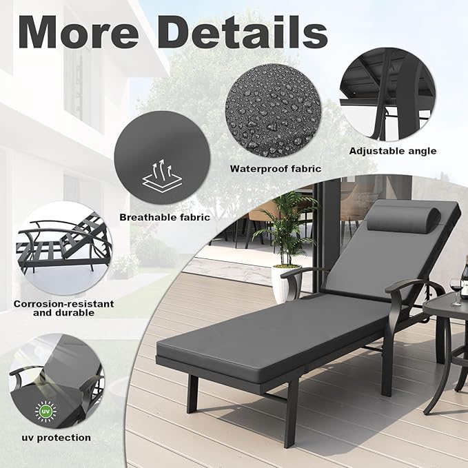 ALAULM Aluminum Pool Lounge Chair Set 3 Pieces - Photo 3
