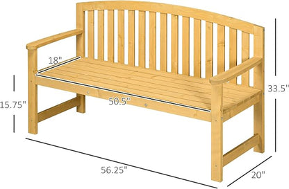 Outsunny 56" Outdoor Wood Bench, 2-Seater Garden Bench with Backrest and Armrest, Patio Bench for Patio, Porch, Poolside, Balcony, Natural