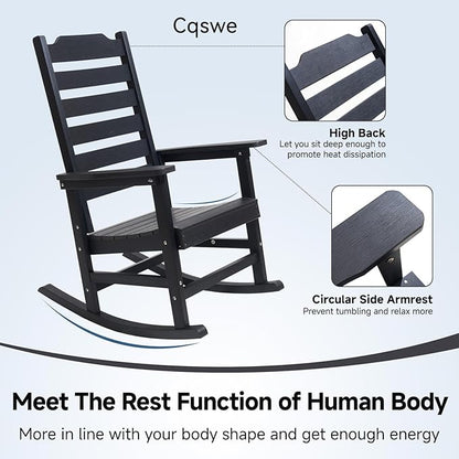 Rocking Chair Set of 2,All Weather Courtyard for Outside Balcony Gardens，High Back Outdoor Rocking Chair with 360lbs，Black