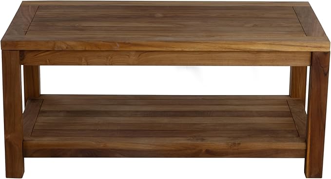 Teak Wood Coffee Table with Storage - Teak Oil Finished Indoor & Outdoor Furniture for Deck, Porch, Balcony, Living Room, Bedroom & Backyard (36" D x 18" W x 16" H)