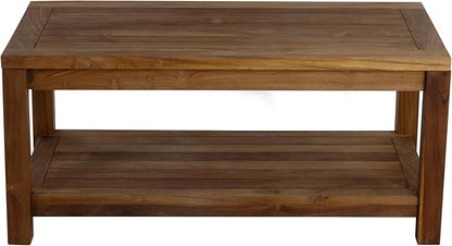 Teak Wood Coffee Table with Storage - Teak Oil Finished Indoor & Outdoor Furniture for Deck, Porch, Balcony, Living Room, Bedroom & Backyard (36" D x 18" W x 16" H)
