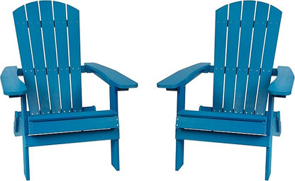 Flash Furniture Charlestown Folding Adirondack Chair - Blue - Poly Resin - Indoor/Outdoor - Weather Resistant - Set of 2