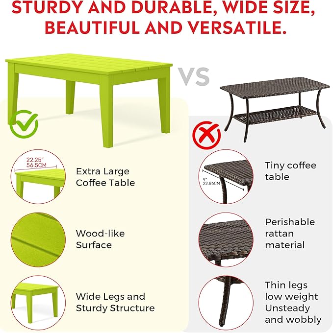 Costaelm Adirondack Outdoor Coffee Table, HDPE Drink Table Weather Resistant, Patio Porch Accent Balcony Table Outdoor End Table for Pool, Seaside, Backyard, Lime