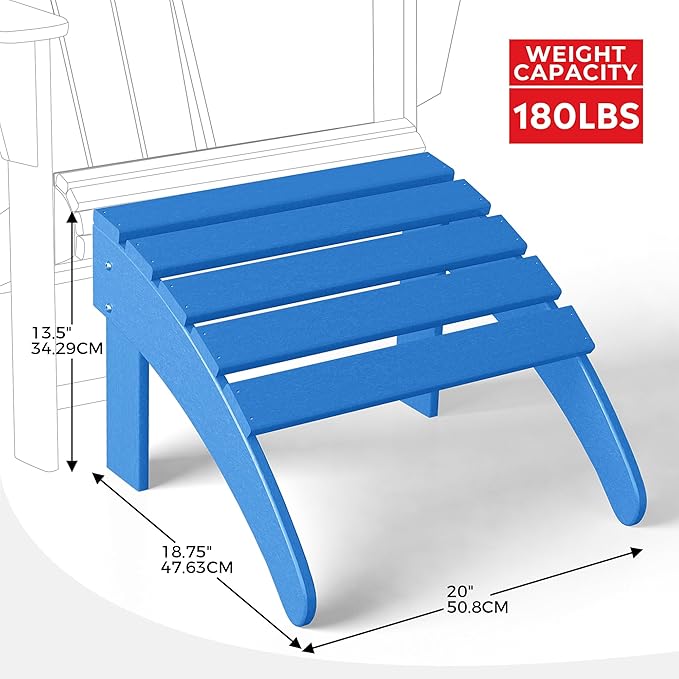Costaelm Adirondack Chair Footrest Foldable Ottoman, Folding Ottoman Outdoor Foot Rest for Patio Waterproof, Adirondack Ottoman Outdoor, Pacific Blue