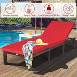 COSTWAY 2PCS Patio Rattan Lounge Chair, 6-Gear Adjustable Chasie Lounge, Outdoor Recliner for Deck, Backyard (Red) - Photo 6
