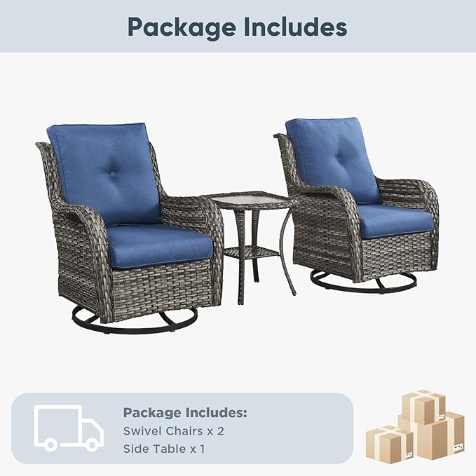 Belord Patio Wicker Chairs Swivel Rocker, Outdoor Patio Furniture Set with Rattan Side Table - Photo 7