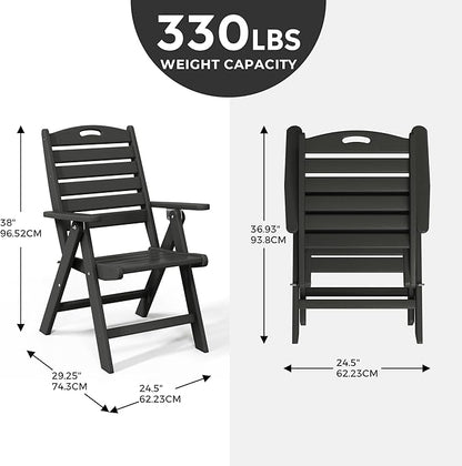 Costaelm Outdoor Adjustable Highback Folding Patio Dining Chair, HDPE Armrest Poly Lumber Restaurant Bistro Dining Chair for Outside Porch Backyard Garden, Gray