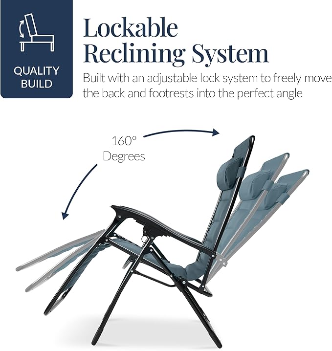Best Choice Products Oversized Padded Zero Gravity Chair, Folding Outdoor Patio Recliner - Photo 7