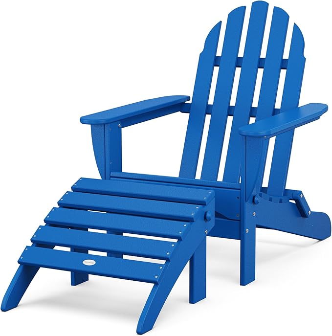 POLYWOOD PWS136-1-PB Classic 2-Piece Adirondack Set, Pacific Blue
