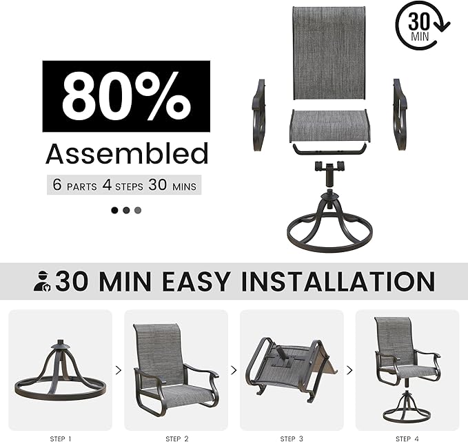Patio Swivel Chairs Set of 2, Outdoor Dining Chairs with High Back, All-Weather Swivel Rocker Chair for Lawn, Porch or Garden