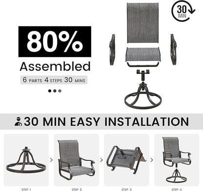Patio Swivel Chairs Set of 4, Outdoor Dining Chairs with High Back, All-Weather Swivel Rocker Chair for Lawn, Porch or Garden (Dark Grey)