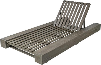 Merax Outdoor Acacia Wood Chaise Lounge Frame Only - Patio Recliner Chair with Adjustable Backrest and Flat Storage Surface (Cushion Not Included)