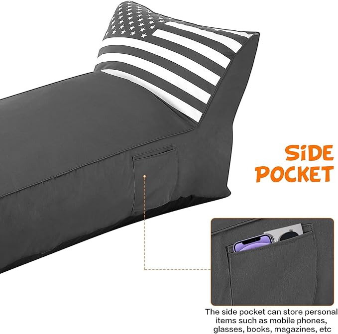 Outdoor Chaise Lounge Chair, Sunbed UV Resistant American Flag Sofa Couch Patio Waterproof Outside Sunlounge Reclining Sunbathing Bed Comfy Single Chaise Daybed for Garden, Pool, Beach, Dark Gray