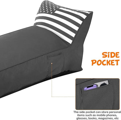 Outdoor Chaise Lounge Chair, Sunbed UV Resistant American Flag Sofa Couch Patio Waterproof Outside Sunlounge Reclining Sunbathing Bed Comfy Single Chaise Daybed for Garden, Pool, Beach, Dark Gray