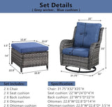 Belord Outdoor Swivel Chairs Set of 2, Patio Wicker Rocker Chairs with Ottomans - Photo 8