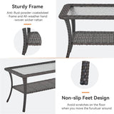 Outdoor Coffee Table - Patio Rattan Wicker Coffee Table with Tempered Glass Top and 2-Tier Storage Outdoor Table for - Photo 8