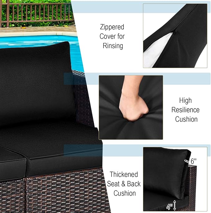 Tangkula 2 Seat Outdoor Wicker Loveseat Sofa Set, Modular PE Rattan 2 Pieces Outdoor Wicker Corner Sofa - Photo 7