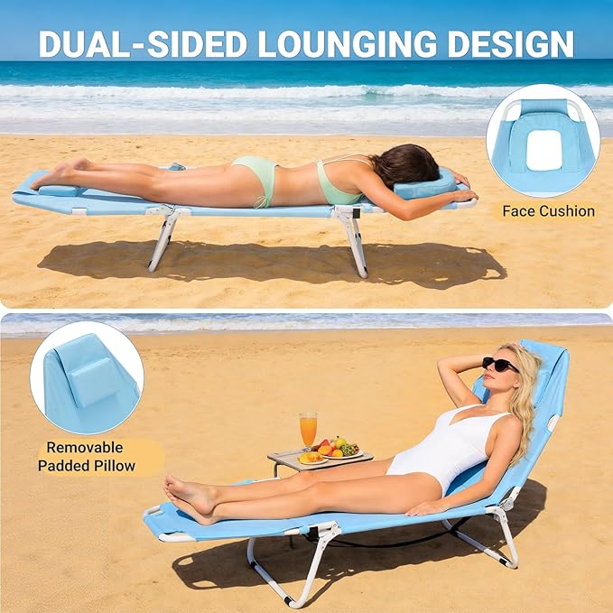 DoCred Heavy Duty Tanning Chair with Face Hole, Adjustable 5-Position Folding Chaise Lounge Chairs for Outside - Photo 4