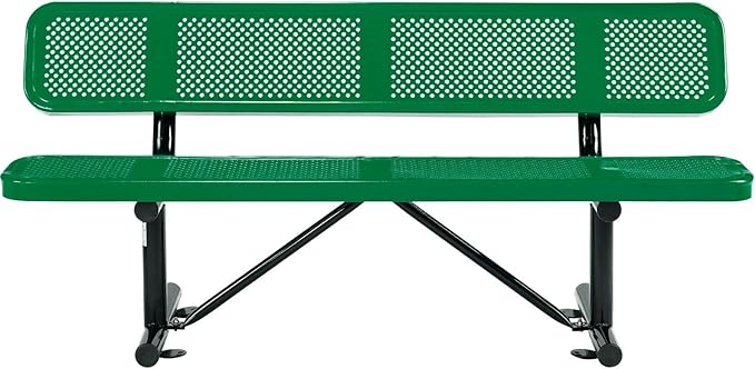 Global Industrial 6'L Heavy Duty Outdoor Steel Picnic Bench with Backrest, Perforated Metal, Portable Outdoor Bench, 1000 lbs Capacity, Green, 72" L x 24" W x 33" H