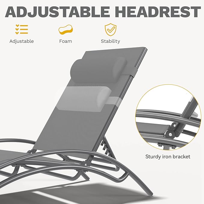 DWVO Outdoor Chaise Lounge Chair Set, 3-Piece Patio Lounge Chairs with Coffee Table & 5-Position Adjustable Backrests - Photo 4