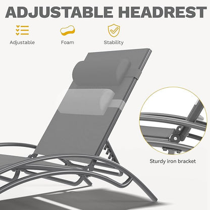 DWVO Outdoor Chaise Lounge Chair Set, 3-Piece Patio Lounge Chairs with Coffee Table & 5-Position Adjustable Backrests, Headrest, Armrest, Sunbathing Recliners for Poolside, Backyard, Navy