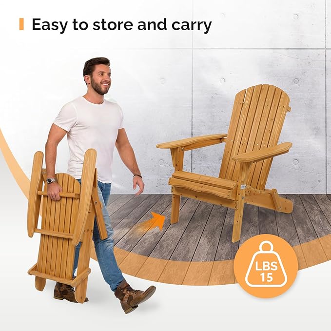 VINGLI Folding Adirondack Chairs Set of 4, Wood Adirondack Chair for Outdoor, Foldable Fire Pit Chairs for Patio, BBQ - Photo 6
