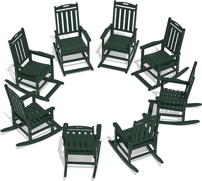 LOUNZY HDPE Outdoor Rocking Chairs Set of 8, Green