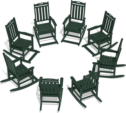 LOUNZY HDPE Outdoor Rocking Chairs Set of 8, Green