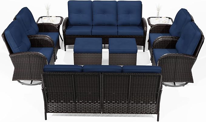 Joyside Wicker Patio Furniture Set, 10 Piece Outdoor Furniture Set with Thickened Cushions, High Back, Deep Seating - Photo 7