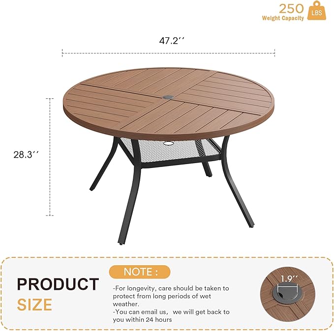 VICLLAX Round Patio Table with Adjustable Umbrella Hole for 6, All Weather Metal Outdoor Dining Table for Lawn Garden - Photo 3