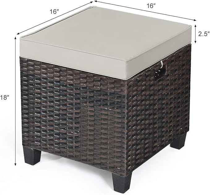 Tangkula 2 Pieces Outdoor Patio Ottoman, All Weather Rattan Wicker Ottoman Seat, Patio Rattan Furniture - Photo 3